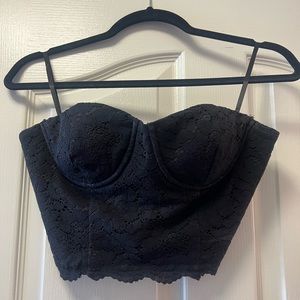 Aqua Black Lace Strapless Bustier Crop Top (Sweetheart Neck, Size S)